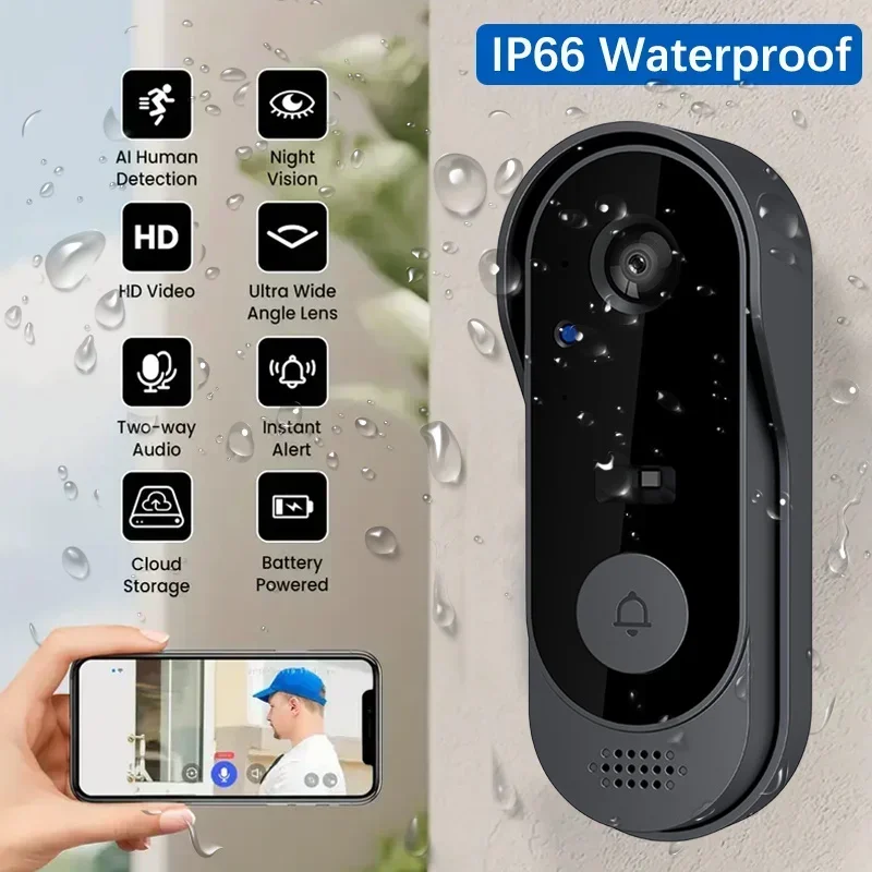 Smart Home Video Doorbell - كاميرا جرس باب لاسلكية عالية الدقة