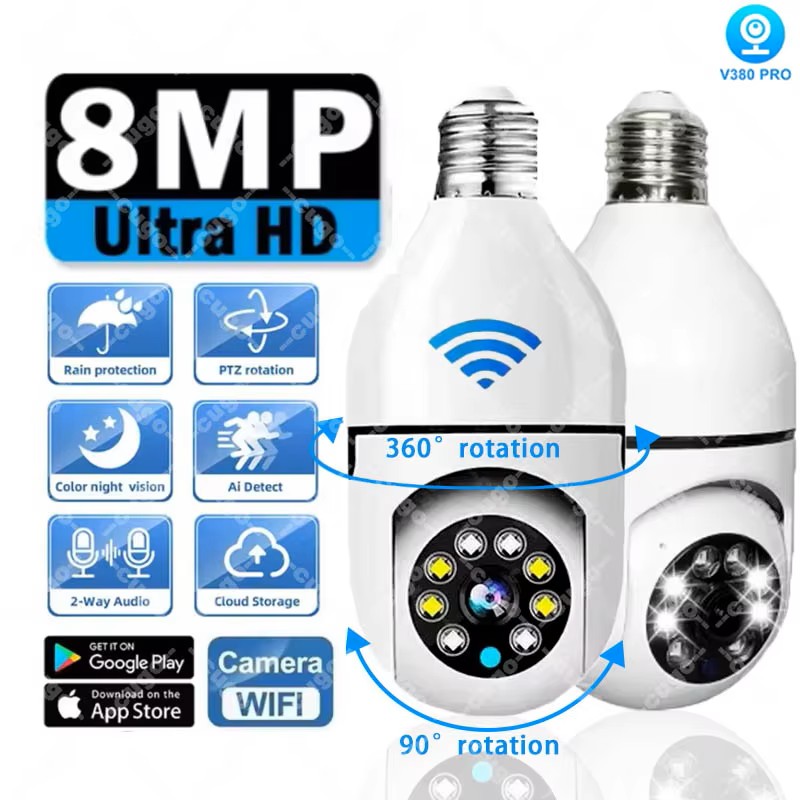 Smart Baby Night Light - 8MP E27 لمبة كاميرا مراقبة واي